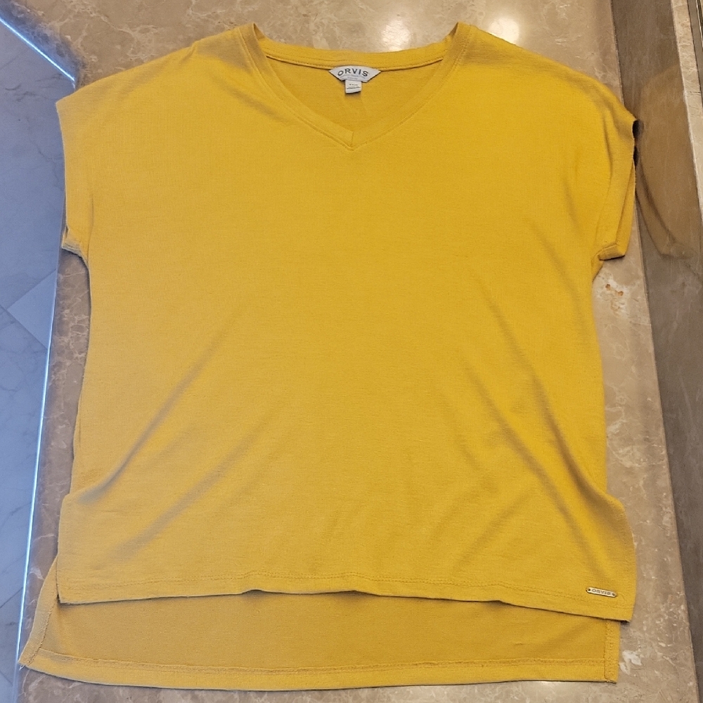 Orvis Mustard V-Neck Tee,  S